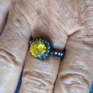 Black Japaned Citrine Ring Size 9 TK 315 Stainless Steel
